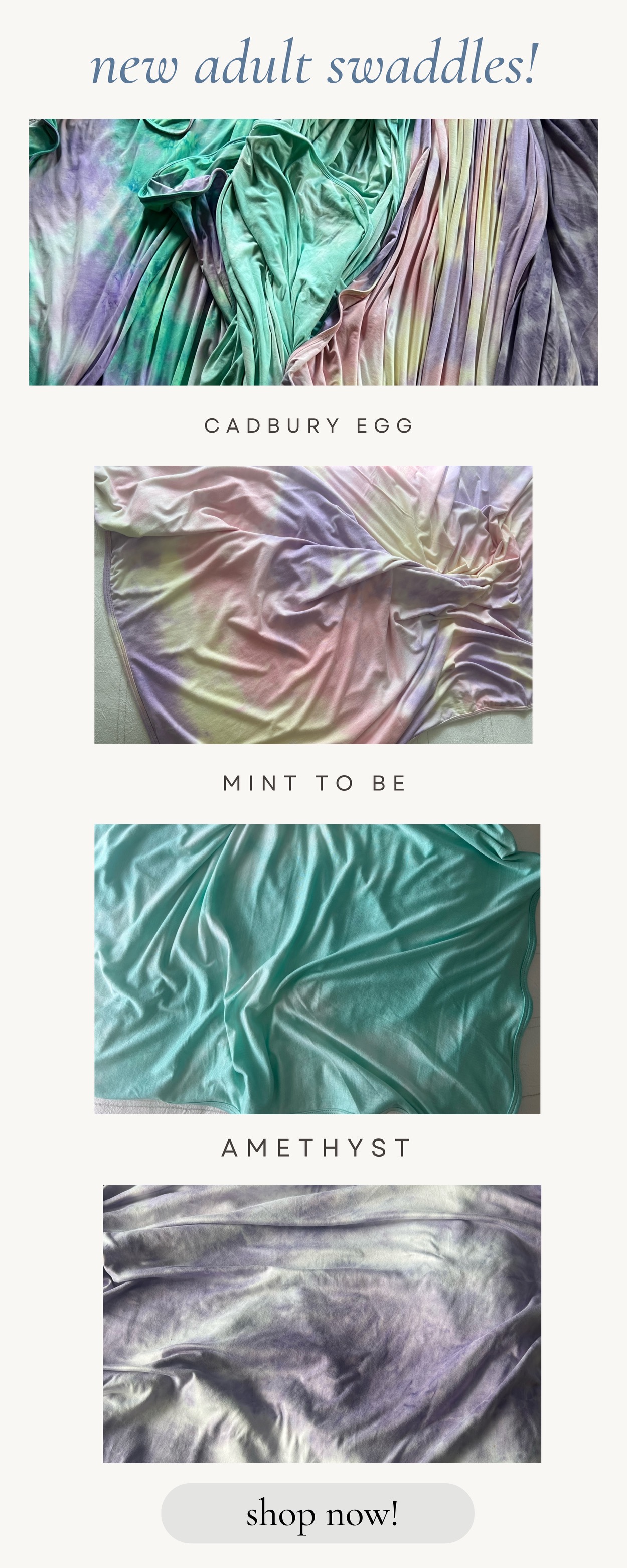 Shop our NEW adult swaddles 💜💛 Goosebumps Shop