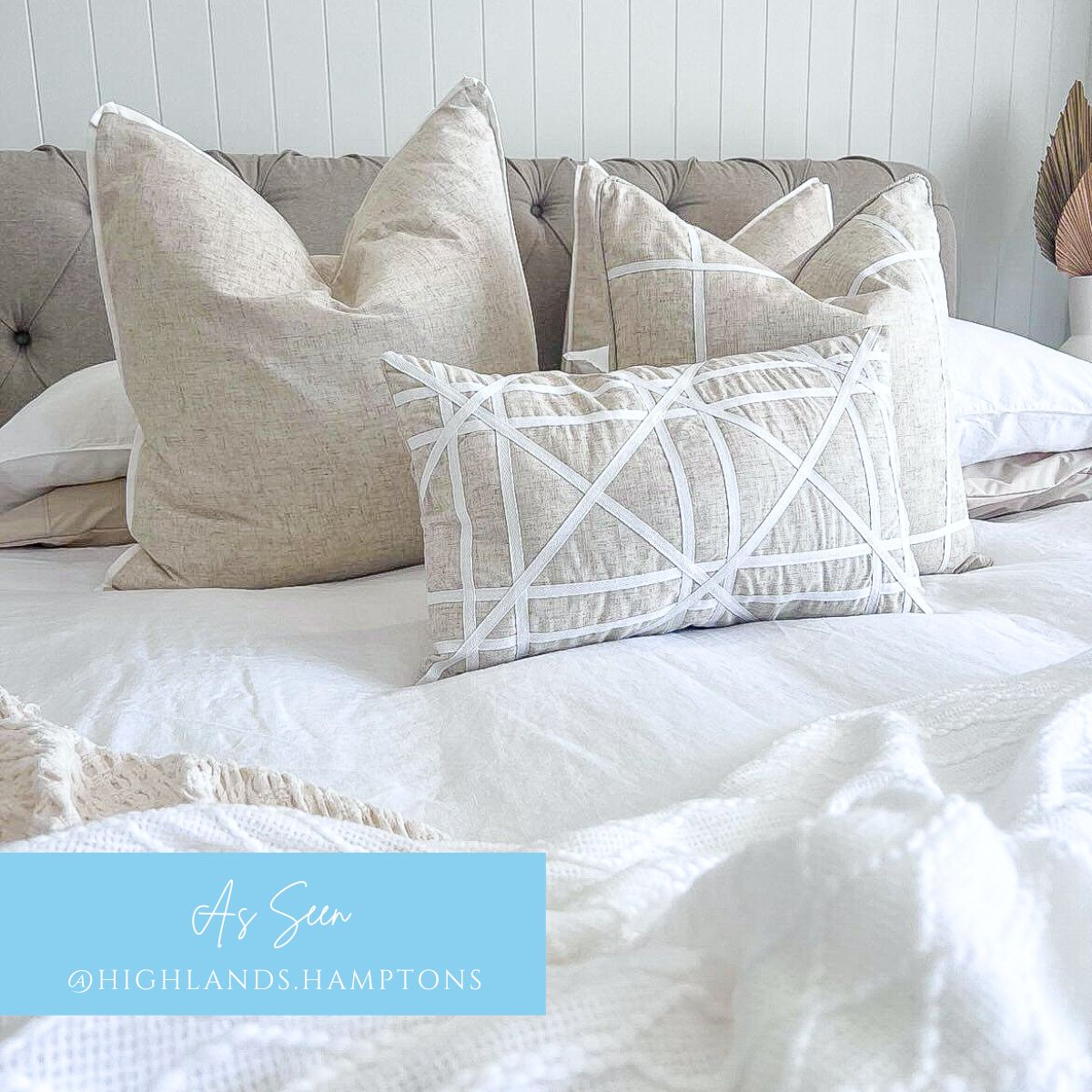 TORBAY Linen and White Crosses Cushion Cover | Hamptons Home